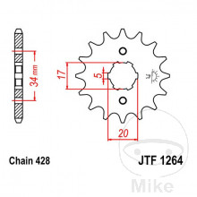 Ritzel 15Z Teilung 428 grobverzahnt 5 Innendurchmesser 17/20
