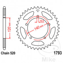 Kettenrad 43Z Teilung 520 Innendurchmesser 120 Lochkreis 140