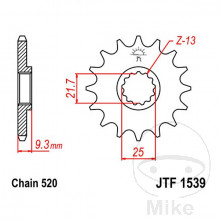 Ritzel 15Z Teilung 520 feinverzahnt Innendurchmesser 21.7/25