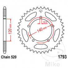 Kettenrad 42Z Teilung 520 Innendurchmesser 120 Lochkreis 140