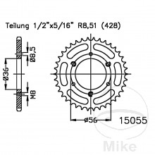 Kettenrad 32Z Teilung 428 schwarz Innendurchmesser 036 Lochkreis 056