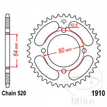 Kettenrad 36Z Teilung 520 Innendurchmesser 064 Lochkreis 080