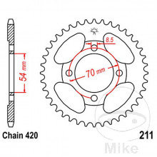 Kettenrad 40Z Teilung 420 Innendurchmesser 054 Lochkreis 070